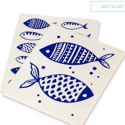 Swedish Dish Cloth Blue Fish - Set of 2