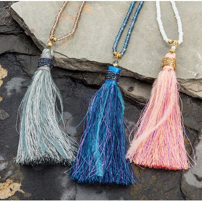 Long Bead Necklace with Tassel