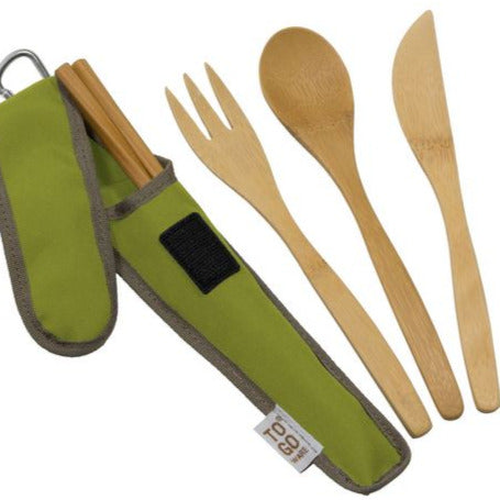 To-Go Re-usable Bamboo Cutlery and Chopsticks Set