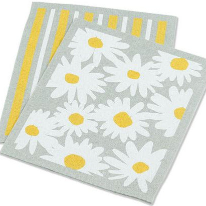 Swedish Dish Cloth Daisies and Stripes - Set of 2