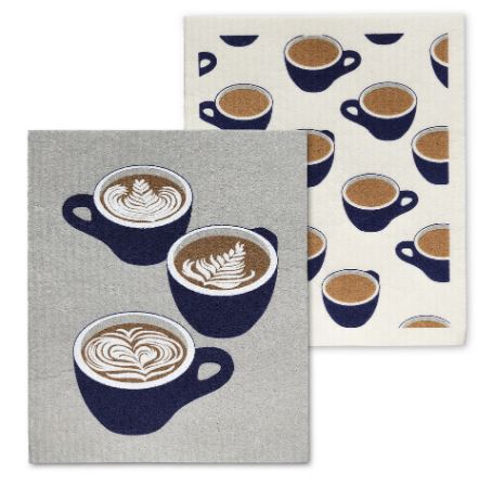 Coffee Cup Motif Swedish Dishcloth Set of 2