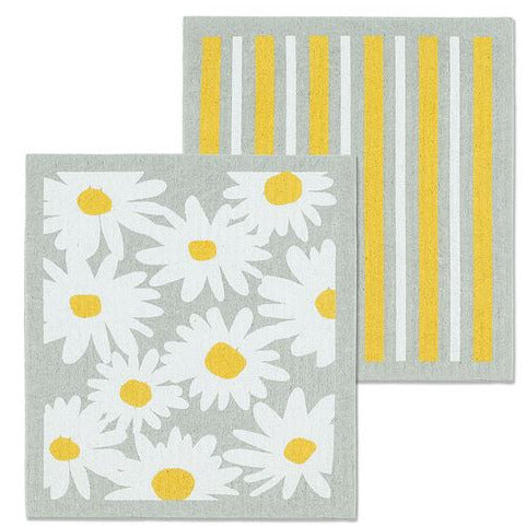 Swedish Dish Cloth Daisies and Stripes - Set of 2