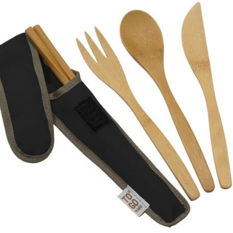 To-Go Re-usable Bamboo Cutlery and Chopsticks Set