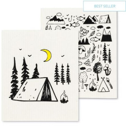 Camping Motif Swedish Dishcloth Set of 2