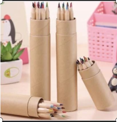 Recycled Paper Tube with Coloured Pencils