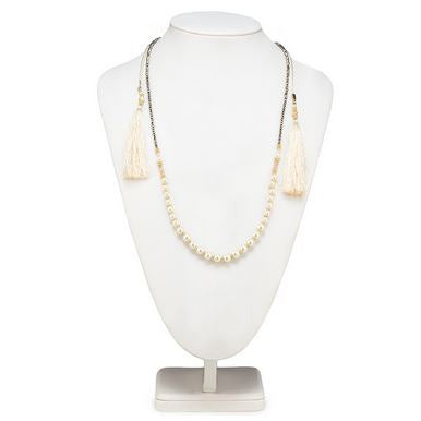 Double Strand Necklace with Ivory Tassel and Pearls