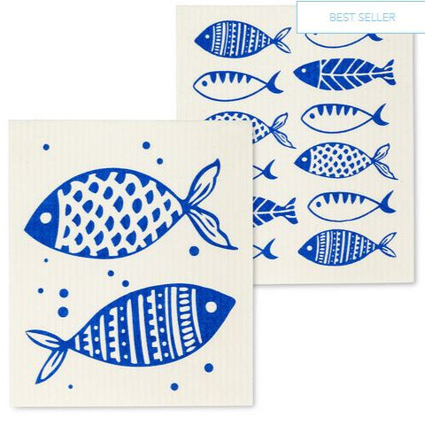 Swedish Dish Cloth Blue Fish - Set of 2